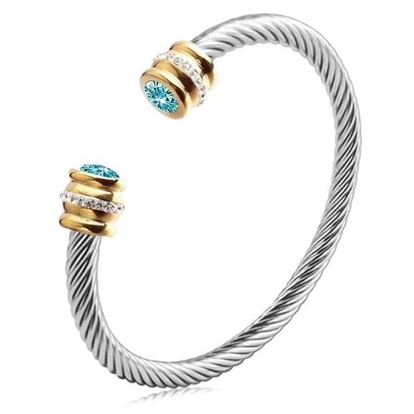•December• Elegant Twisted Cable Cuff Bracelet with Turquoise Gemstone Accents - Picture 1 of 4